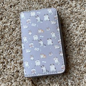 Cute Kitty Cat Grey Zip Wallet NWOT